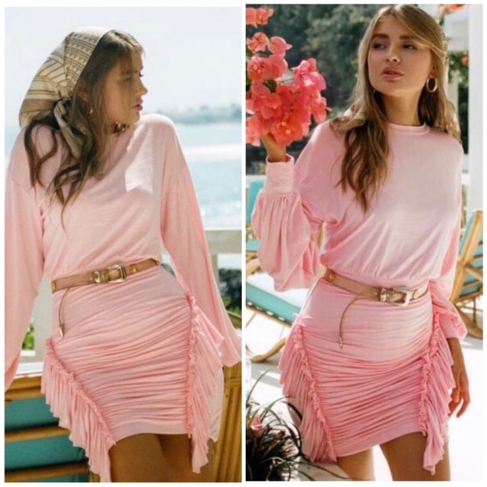 NWT Sabo Skirt Java Dress Ruched Frill Mini Dress In Pink